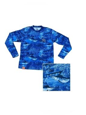 Guy Harvey Legend Camo Men's Performance Long Sleeve Tee Royal Blue Size Small